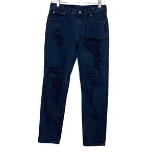 One Teaspoon Awesome Baggies Women's Sz 25 Distressed Navy Blue Denim Jeans